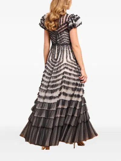 Needle & Thread La Vie En Rose Round Neck Short Sleeve Gown In Black