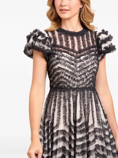 Needle & Thread La Vie En Rose Round Neck Short Sleeve Gown In Black