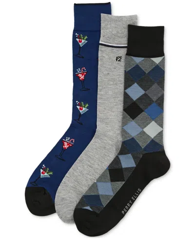 Perry Ellis Portfolio Men's 3pk. Mixed Patterned Socks In Multi