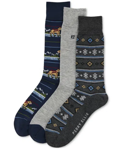 Perry Ellis Portfolio Men's 3pk. Mixed Patterned Socks In Multi