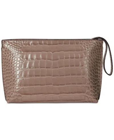 Ralph Lauren Crocodile-embossed Leather Zipper Pouch In Brown
