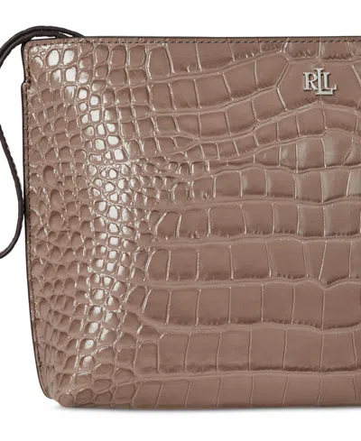 Ralph Lauren Crocodile-embossed Leather Zipper Pouch In Brown