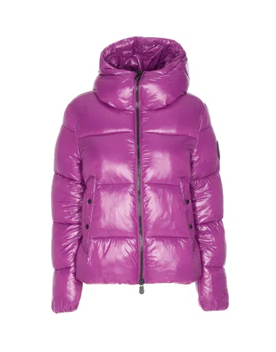 Save The Duck Purple Down Jacket Frontal Zip Closure In Pink