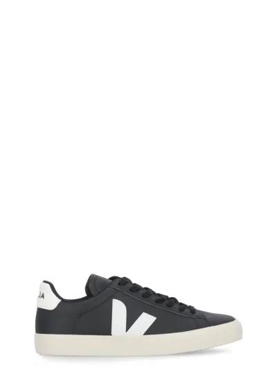 Veja Campo' Black And White Low Top Sneakers In Vegan Leather In Black