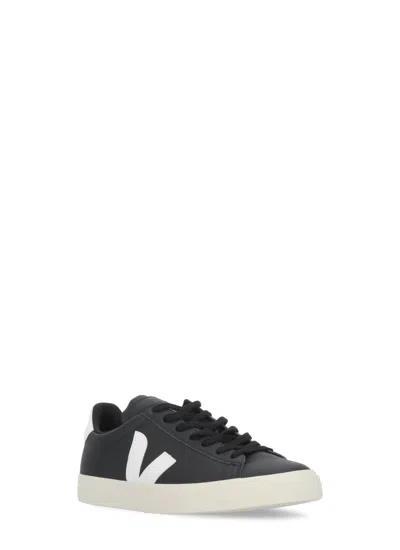 Veja Campo' Black And White Low Top Sneakers In Vegan Leather In Black