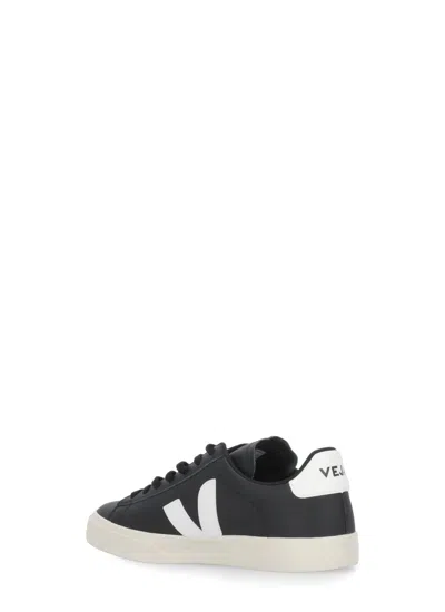 Veja Campo' Black And White Low Top Sneakers In Vegan Leather In Black