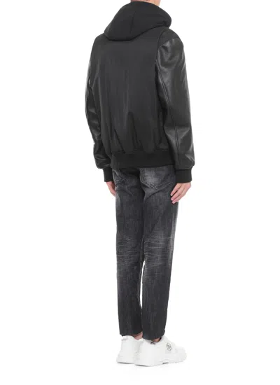 Philipp Plein Bomber Jacket Leather Sleeves In Black