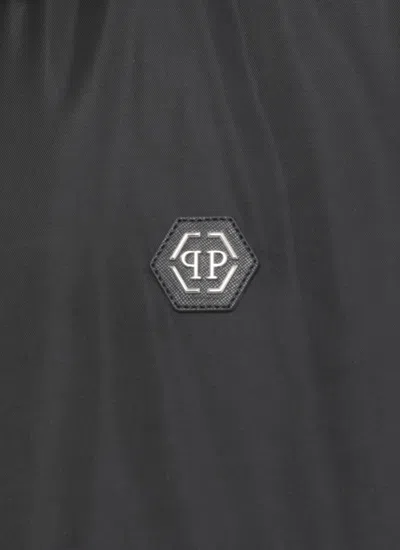 Philipp Plein Bomber Jacket Leather Sleeves In Black
