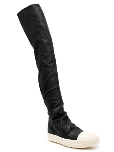 Rick Owens Black Knee-high Sneakers With Platform In Leather Woman In Black