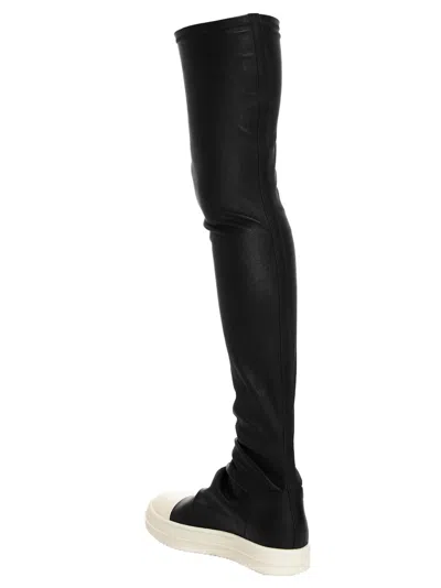 Rick Owens Black Knee-high Sneakers With Platform In Leather Woman In Black