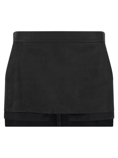 Rick Owens Layered Side Slit Mini Skirt In Black