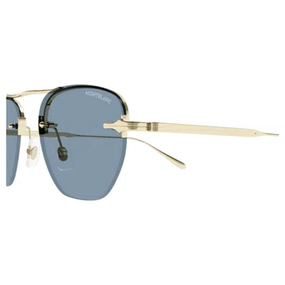 Montblanc Mb0404s Linea Nib 004 Gold Blue Sunglasses In Gold