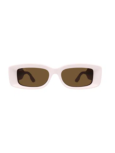 Gucci Logo-engraved Rectangle-frame Sunglasses In Pink