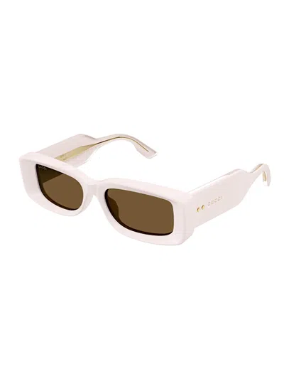 Gucci Logo-engraved Rectangle-frame Sunglasses In Pink