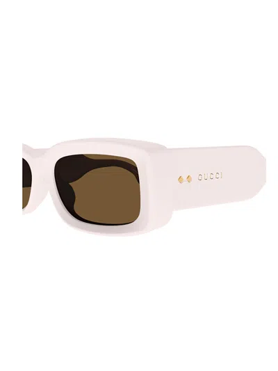 Gucci Logo-engraved Rectangle-frame Sunglasses In Pink