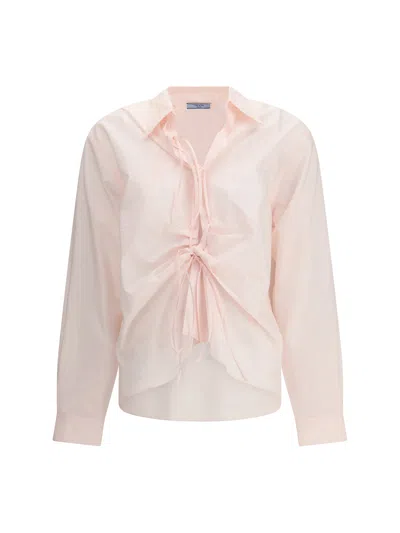 Prada Shirt In Cotton With A Ribbon Detail In Pink