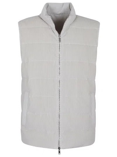 Eleventy Reversible Down Vest With Velvety Suede In Gray