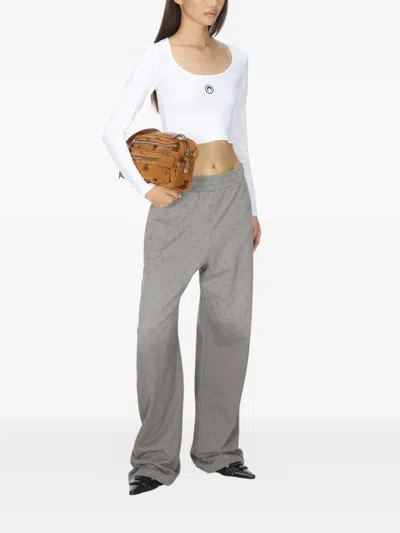 Marine Serre Short Sleeve Cropped Top With Scoop Neck In White