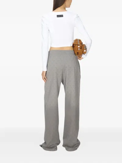 Marine Serre Short Sleeve Cropped Top With Scoop Neck In White