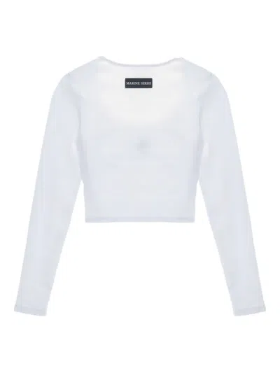 Marine Serre Short Sleeve Cropped Top With Scoop Neck In White