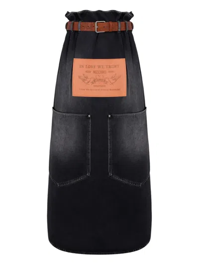 Moschino Classic Black Cotton Skirt With Smooth Texture In Black