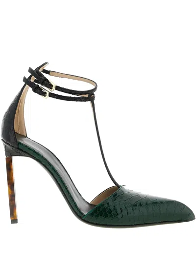 Tom Ford T-bar Ankle Strap Pointed Toe Pumps In Green