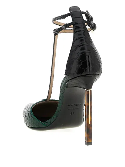 Tom Ford T-bar Ankle Strap Pointed Toe Pumps In Green