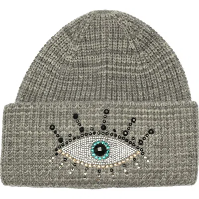 Kurt Geiger London Beaded Evil Eye Beanie In Gray