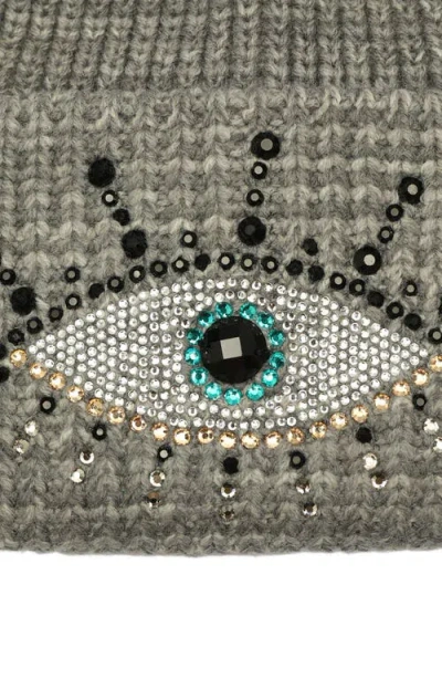 Kurt Geiger London Beaded Evil Eye Beanie In Gray