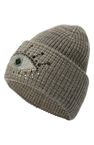 Kurt Geiger London Beaded Evil Eye Beanie In Gray
