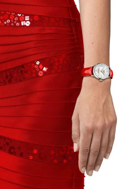 Tissot Chemin Des Tourelles Powermatic 80 Leather Strap Watch, 34mm In Silver