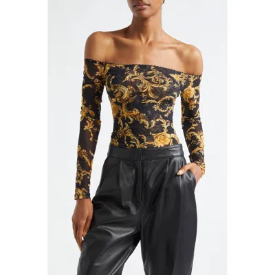 L'agence Peonie Off The Shoulder Mesh Bodysuit