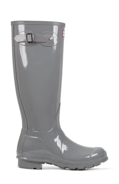 Hunter Refined Tall Gloss Waterproof Rain Boot In Gray
