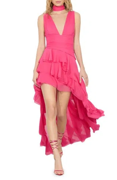Alice And Olivia Alice + Olivia Holly Ruffle Asymmetric High-low Dress In Raspberry