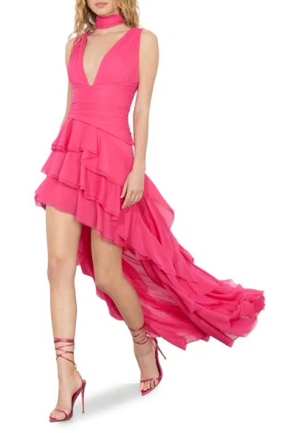 Alice And Olivia Alice + Olivia Holly Ruffle Asymmetric High-low Dress In Raspberry