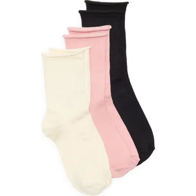 Nordstrom Rack Assorted 3-pack Roll Top Demi Crew Socks In Multi
