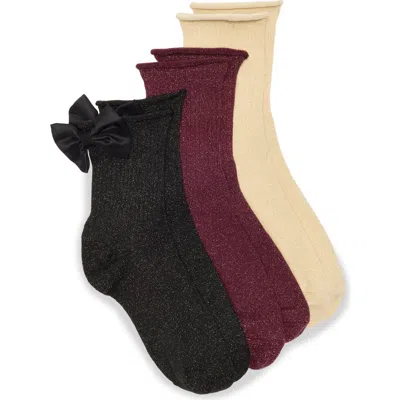 Nordstrom Rack Assorted 3-pack Bow Back Glitter Demi Crew Socks In Multi