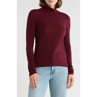 Madewell Ruched Mock Neck Long Sleeve Top In Burgundy