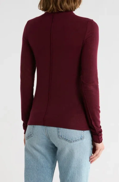 Madewell Ruched Mock Neck Long Sleeve Top In Burgundy