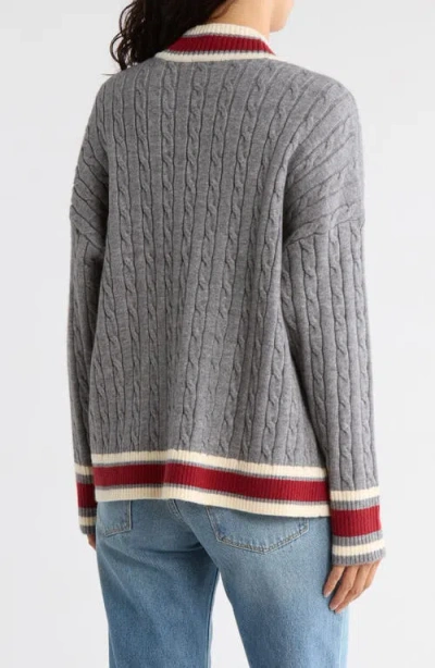Vigoss Tipped Open Front Cable Cardigan In Gray