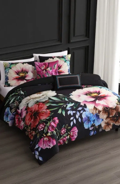 Bebejan Black Night Poppies Reversible 5-piece Comforter Set In Black