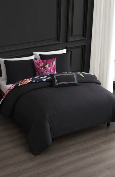Bebejan Black Night Poppies Reversible 5-piece Comforter Set In Black