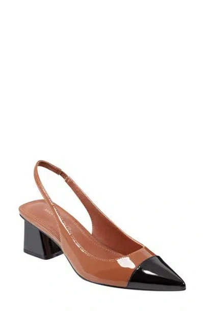 Marc Fisher Mirrored Block Heel Slingback Pump In Brown
