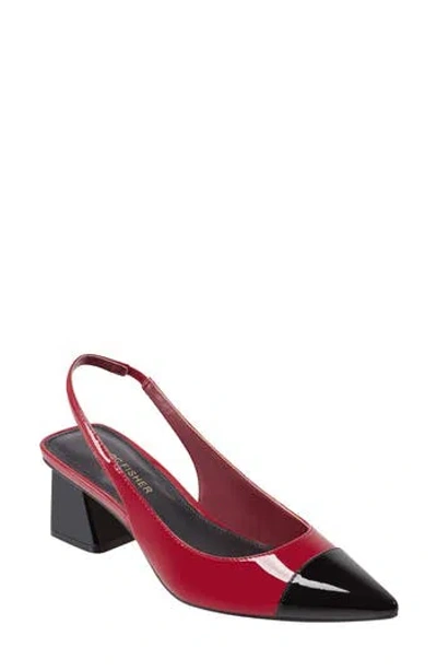 Marc Fisher Mirrored Block Heel Slingback Pump In Red