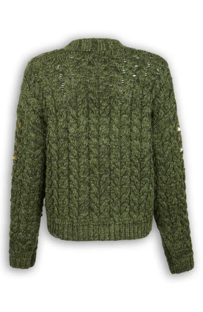 Saachi Sequin & Rhinestone Open Front Cardigan In Green