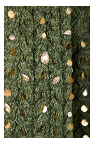Saachi Sequin & Rhinestone Open Front Cardigan In Green