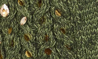 Saachi Sequin & Rhinestone Open Front Cardigan In Green