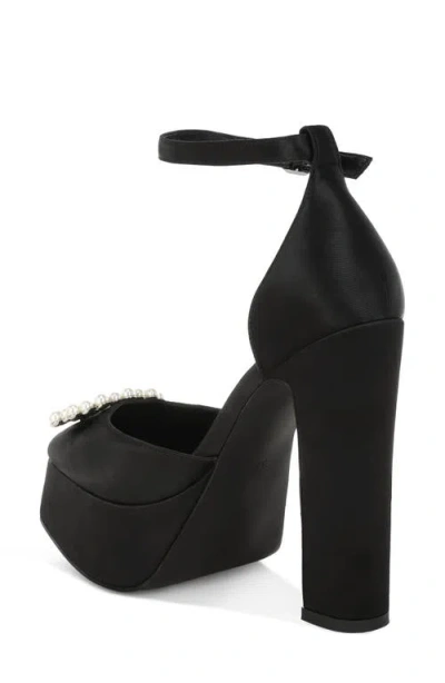 London Rag Maeissa Pearly Brooch Ankle Strap Platform Pump In Black