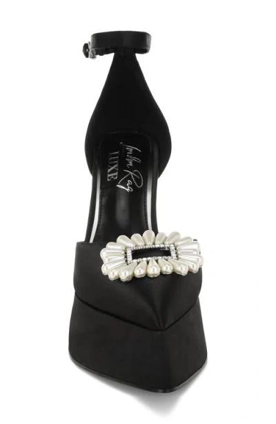 London Rag Maeissa Pearly Brooch Ankle Strap Platform Pump In Black