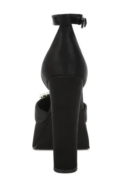 London Rag Maeissa Pearly Brooch Ankle Strap Platform Pump In Black